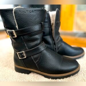 Nautica women’s black fleece lined leather boots